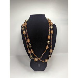 Fall colours glass bead necklace bohemian very long Chic